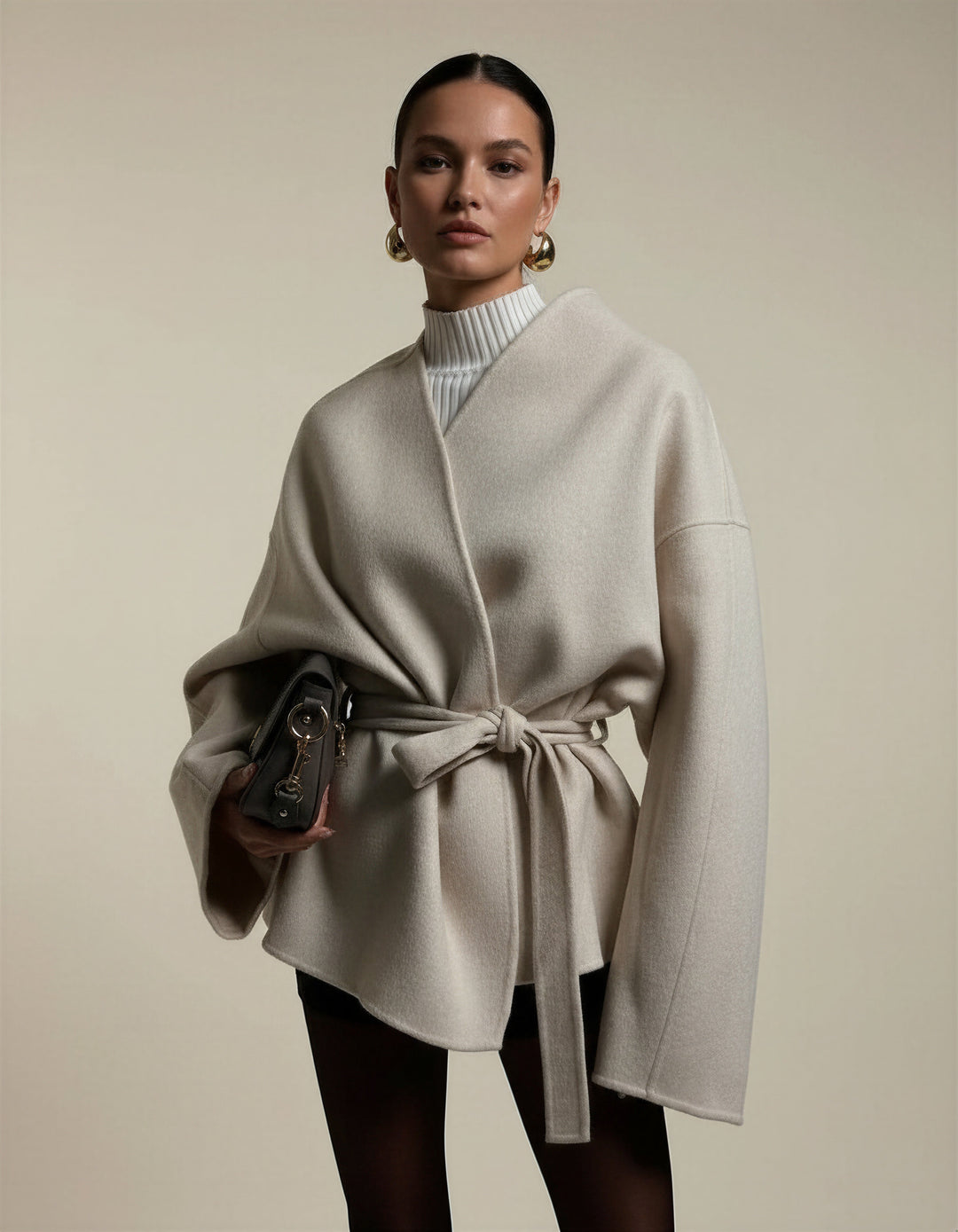 Manteau Court Cache-cœur Beige – Beige