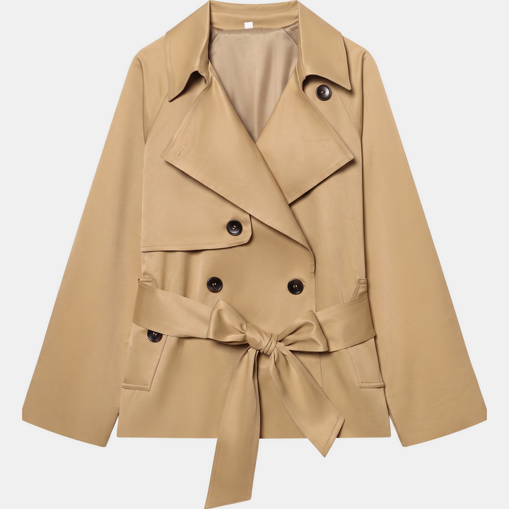 Manteau Court Ceinturé Élégant – Beige