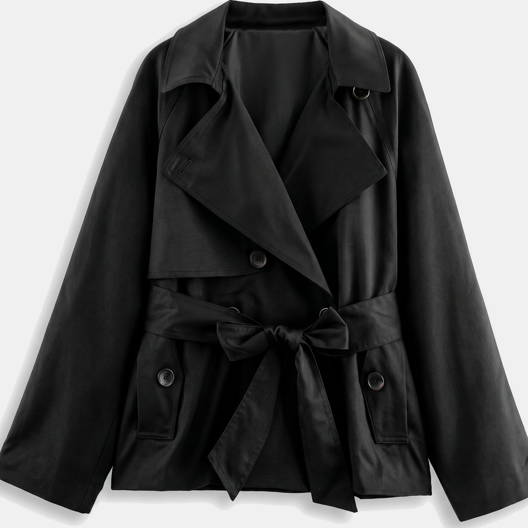 Manteau Court Ceinturé Élégant – Anthracite