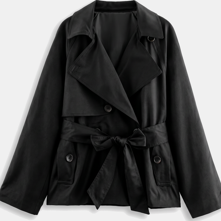 Manteau Court Ceinturé Élégant – Anthracite