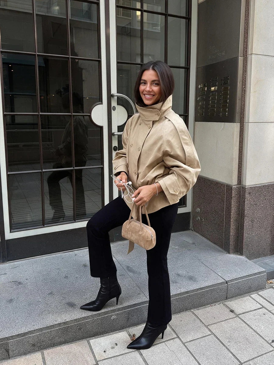 Manteau Court Ceinturé Kaki – Kaki