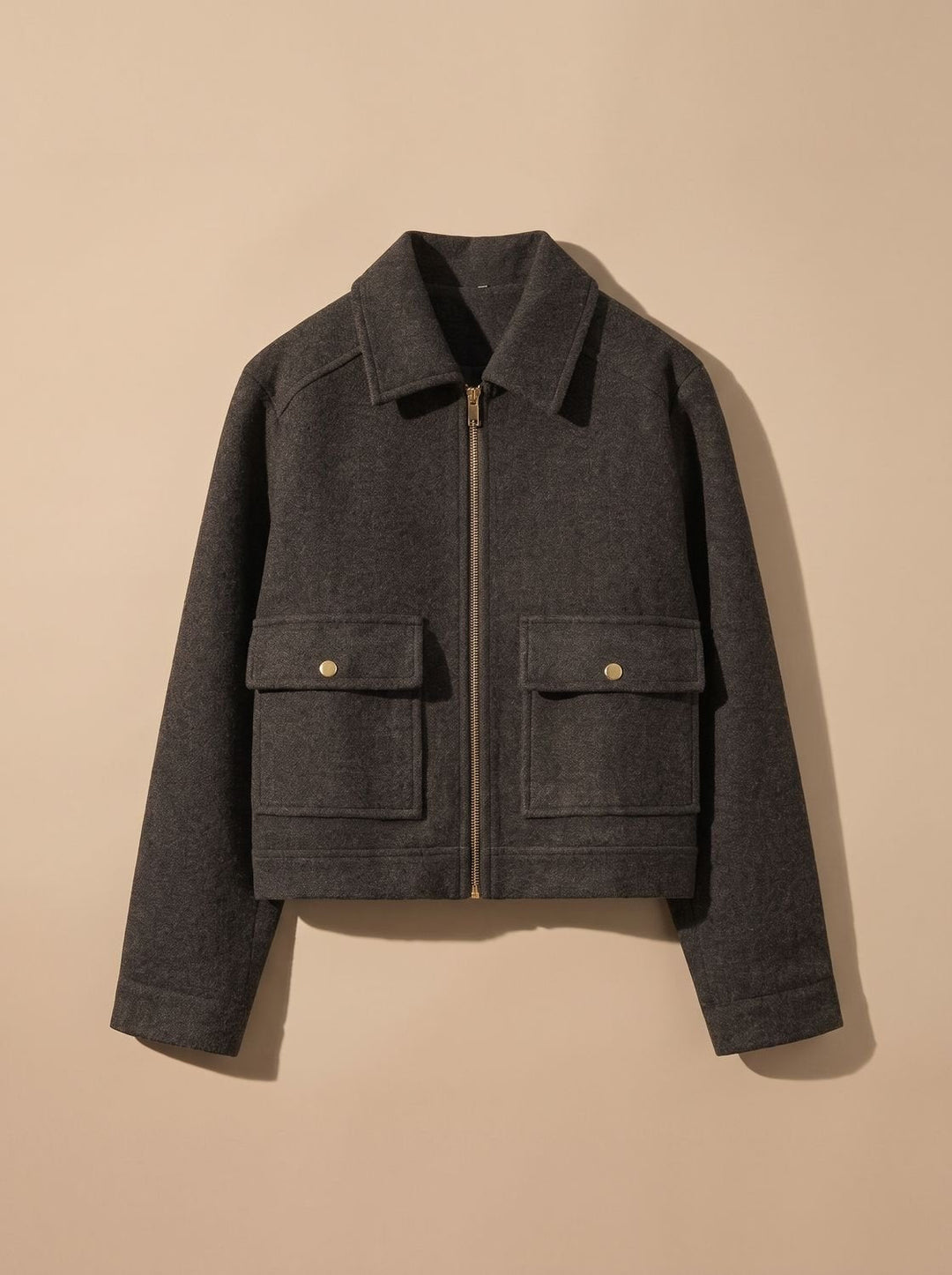 Manteau Court Chic à Col Montant – Gris Noir