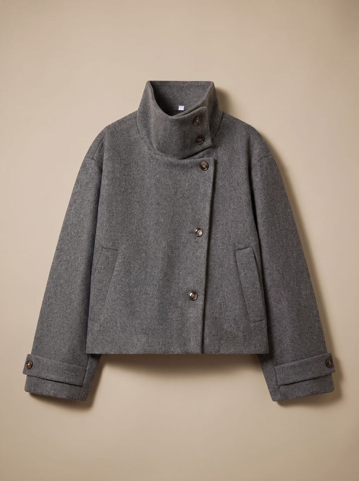 Manteau Court Chic à Col Montant – Gris