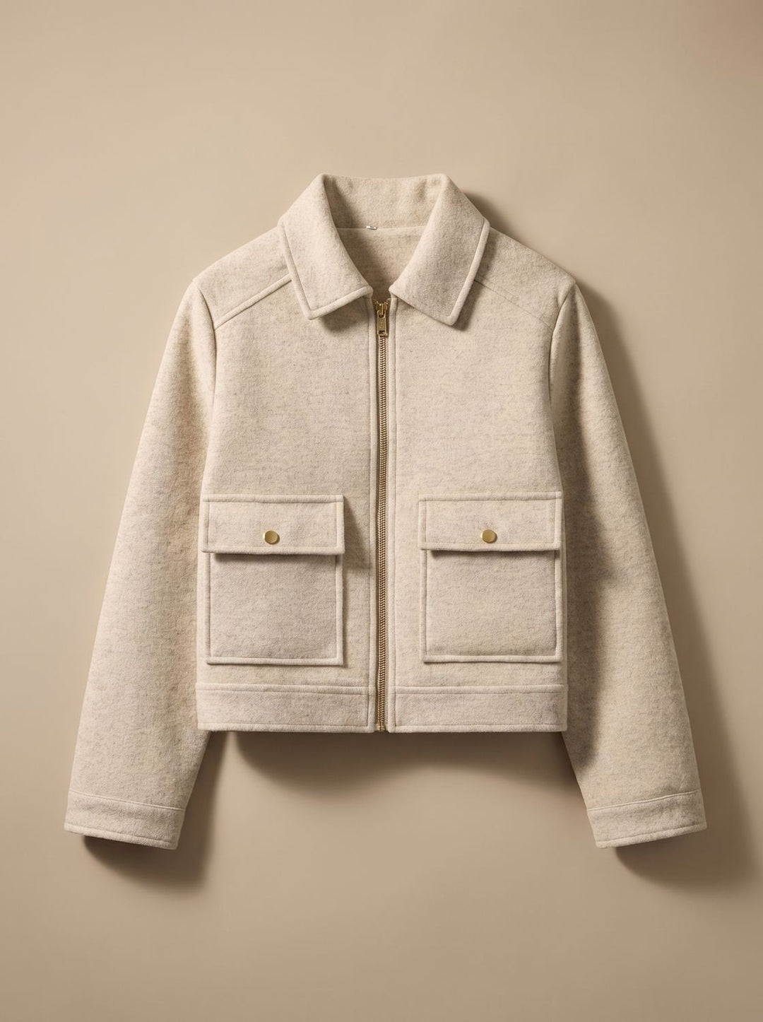 Manteau Court Chic à Col Montant – Kaki
