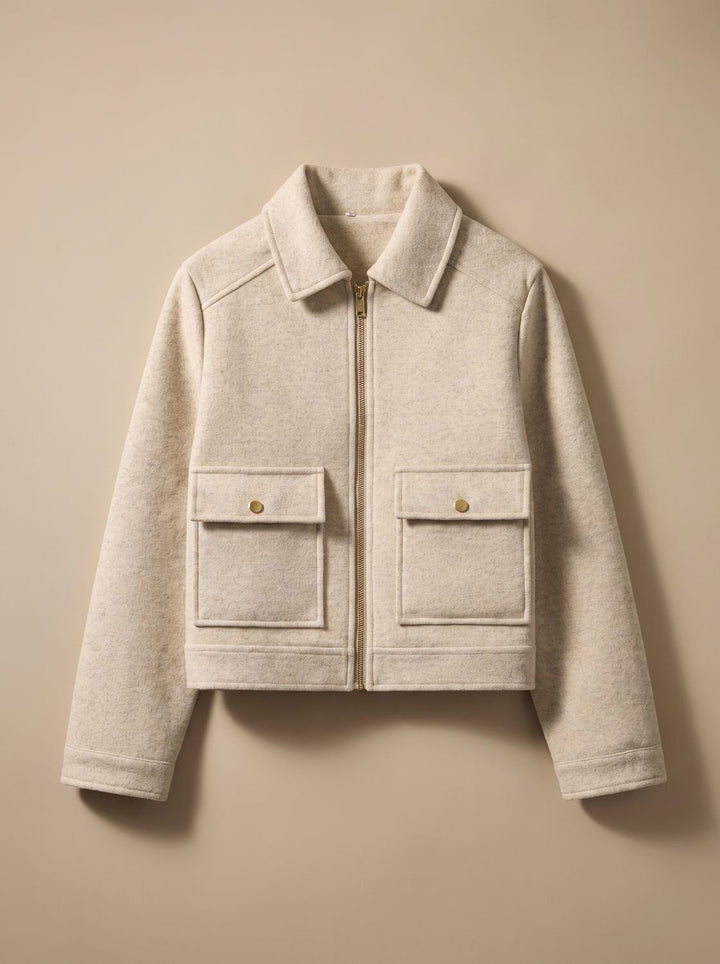 Manteau Court Chic à Col Montant – Kaki
