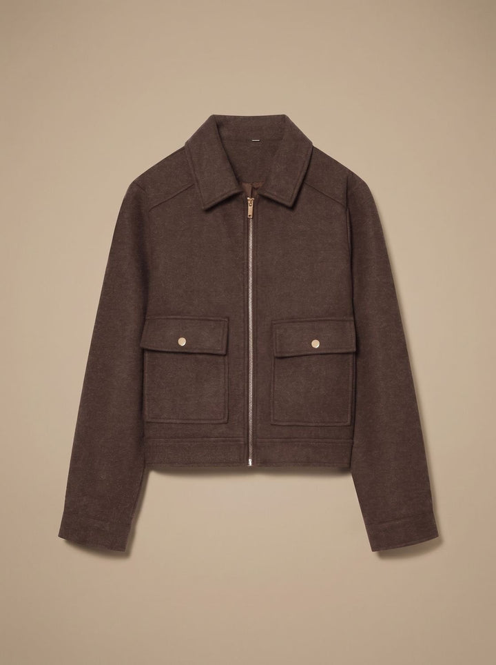 Manteau Court Chic à Col Montant – Marron