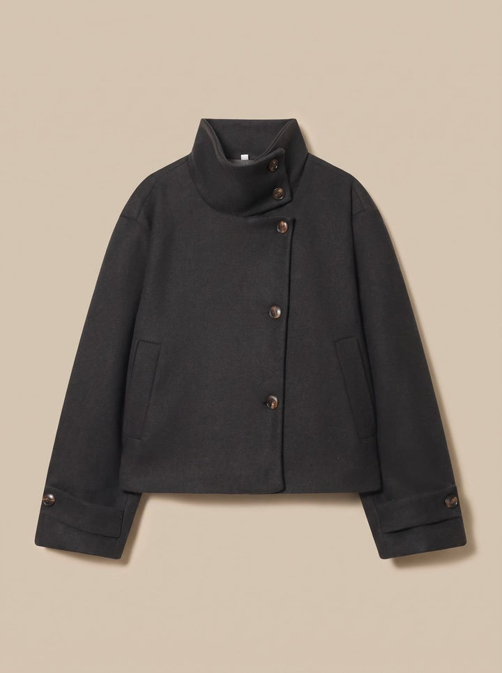 Manteau Court Chic à Col Montant – Noir