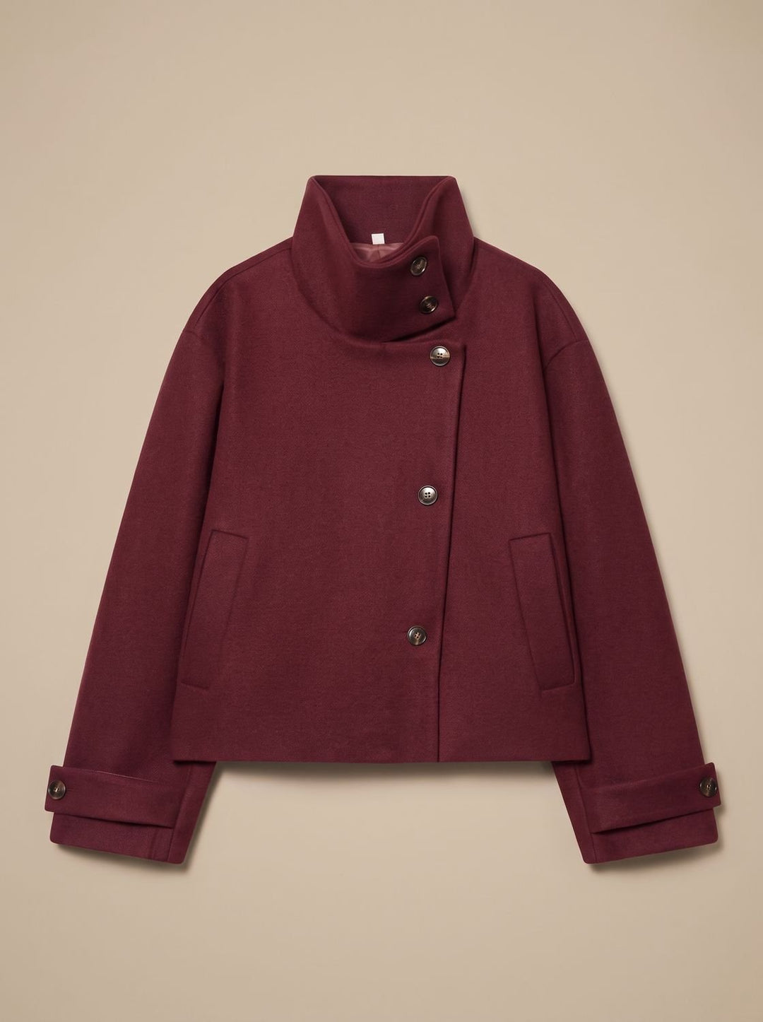 Manteau Court Chic à Col Montant – Rouge
