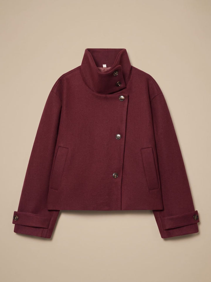 Manteau Court Chic à Col Montant – Rouge