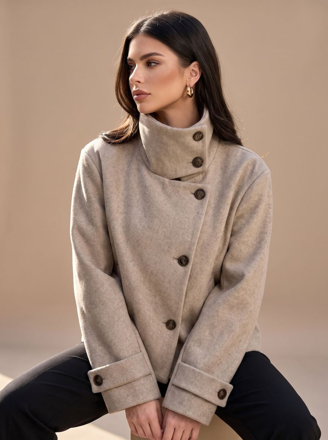 Manteau Court Chic à Col Montant