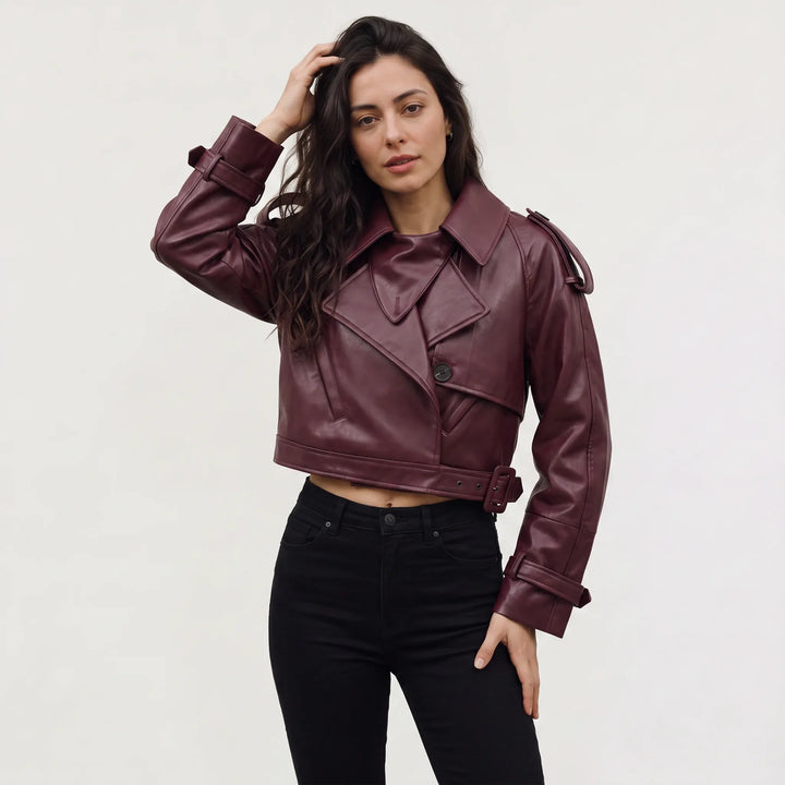 Manteau Court Croisé et Ceinturé – Bordeaux