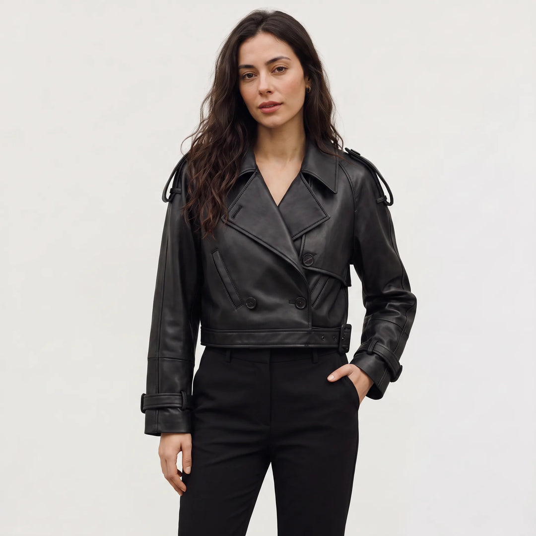Manteau Court Croisé et Ceinturé – Noir