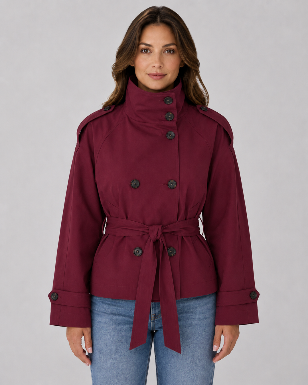 Manteau Court Style Trench – Bordeaux