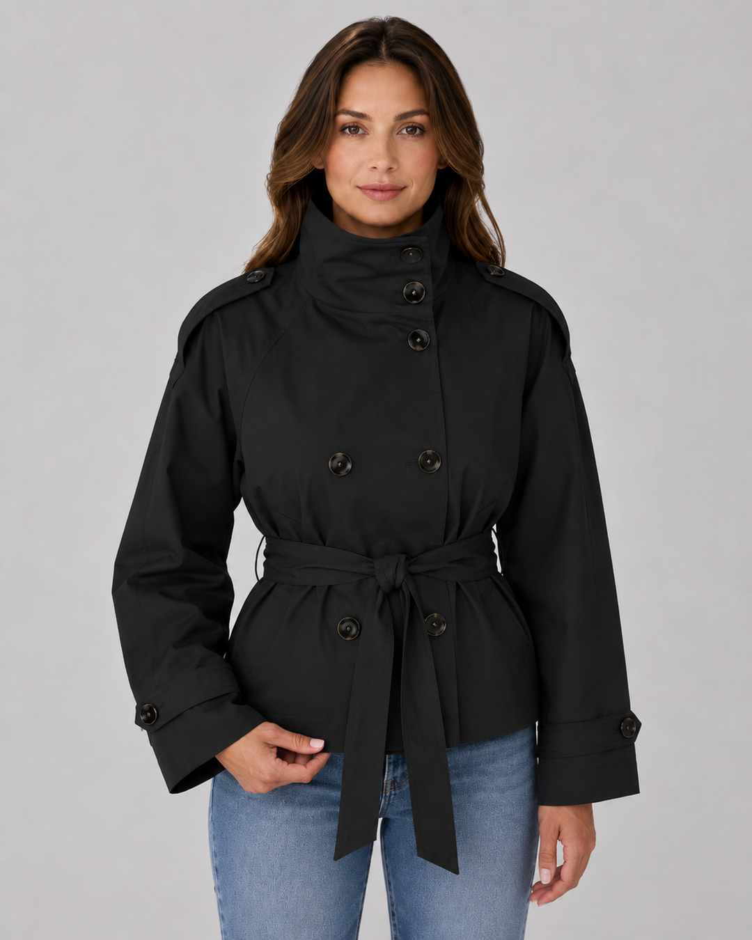 Manteau Court Style Trench – Noir