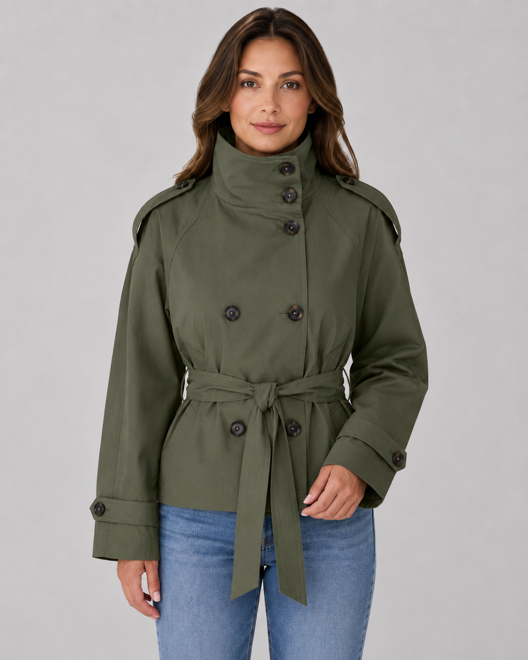 Manteau Court Style Trench – Vert