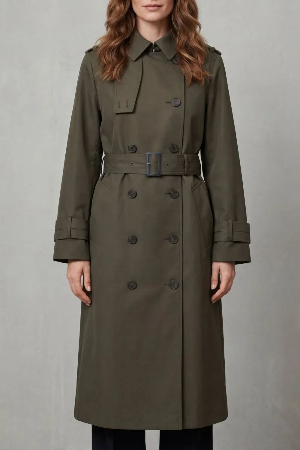 Manteau Croisé à Ceinture – Olive