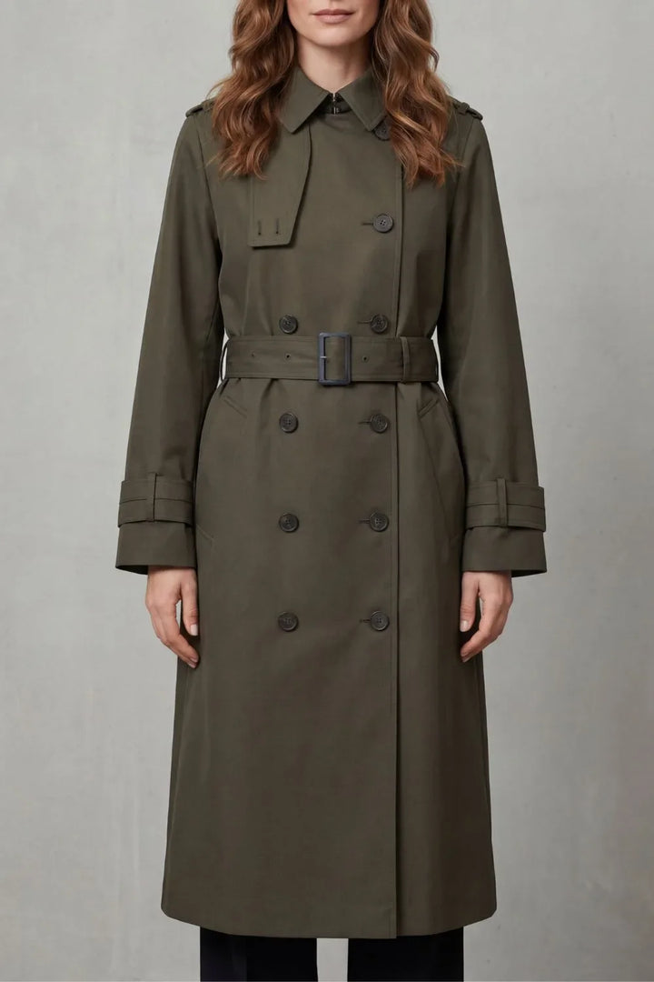 Manteau Croisé à Ceinture – Olive
