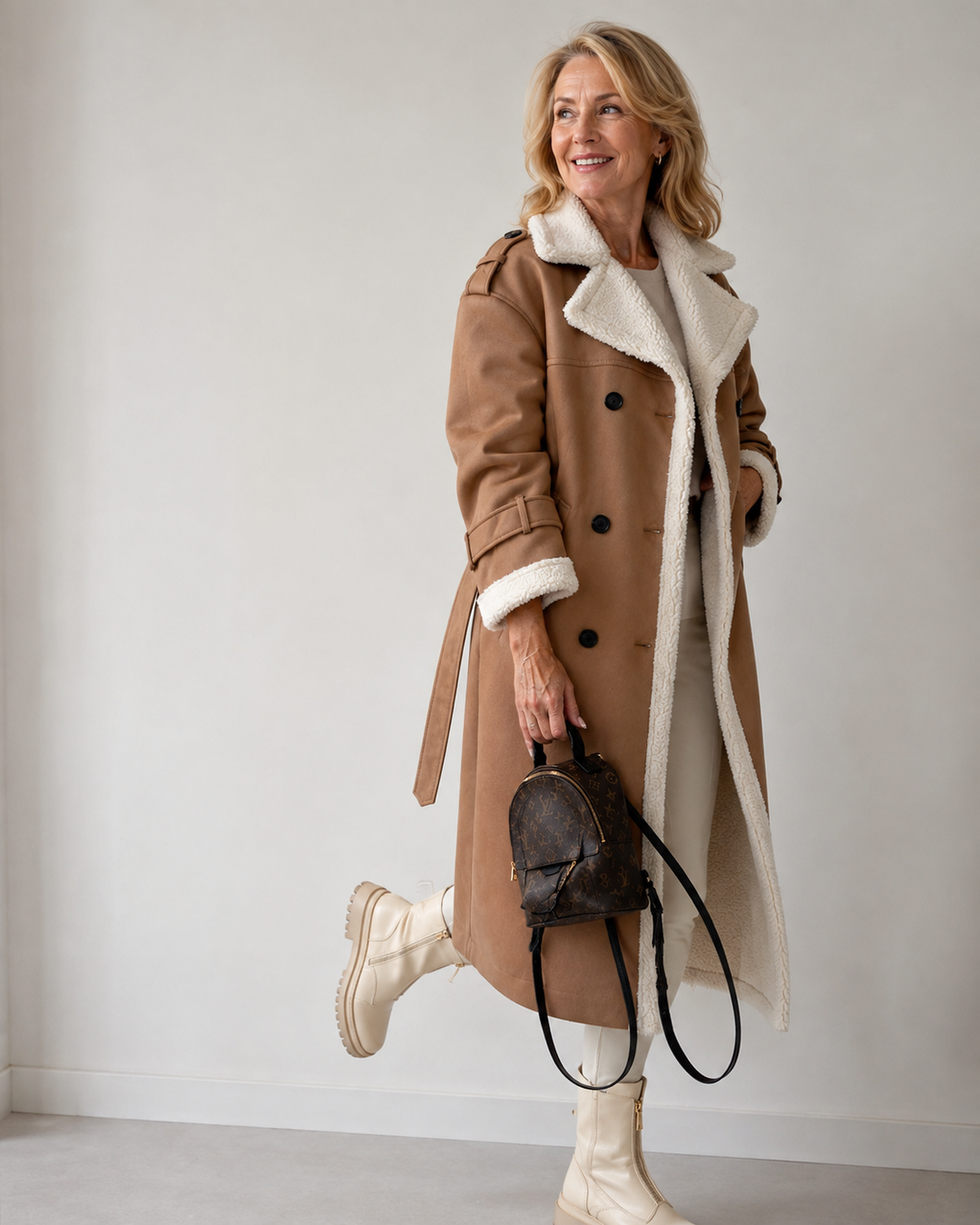 Manteau croisé à revers doux – Kaki