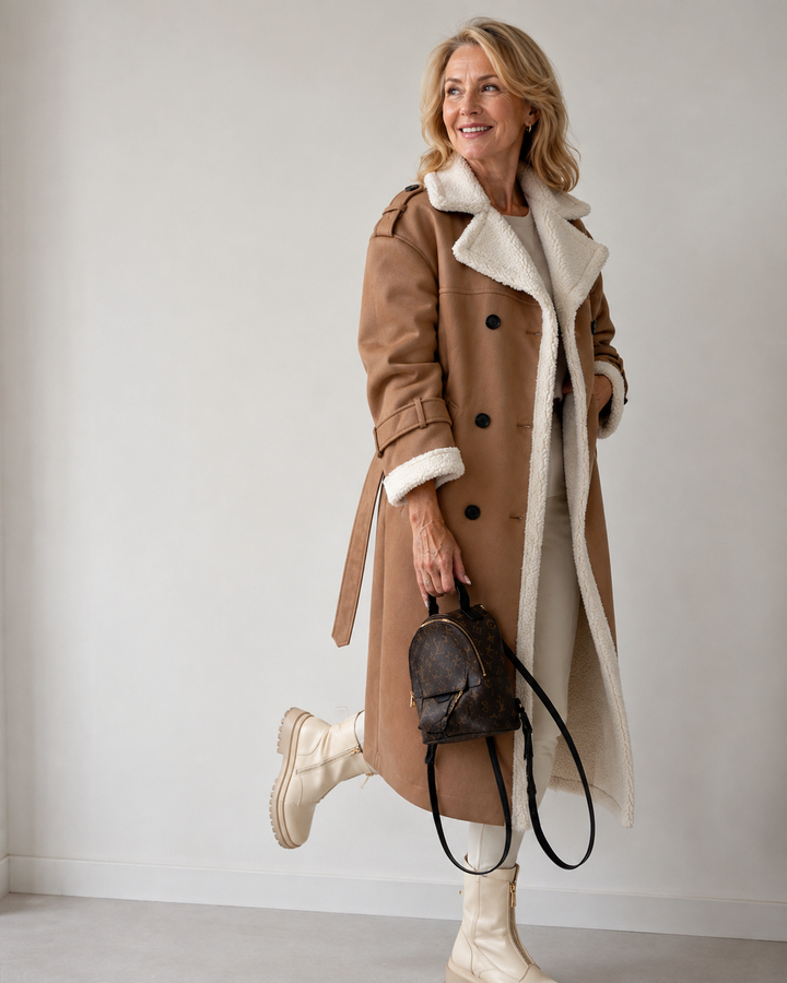 Manteau croisé à revers doux – Kaki