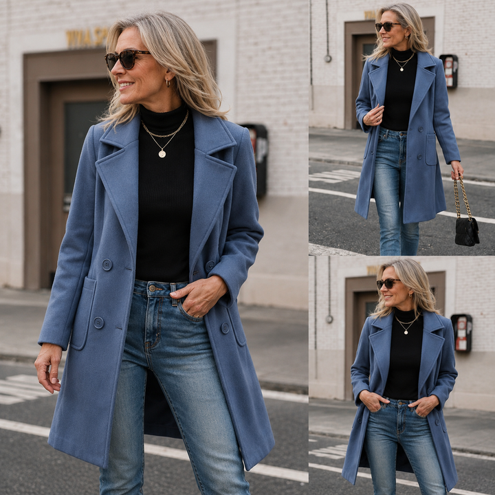 Manteau croisé coupe droite – Bleu