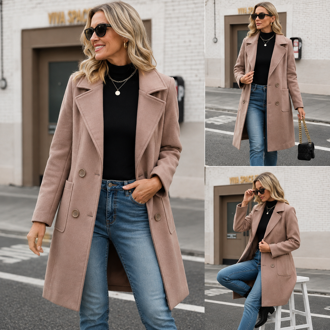 Manteau croisé coupe droite – Camel