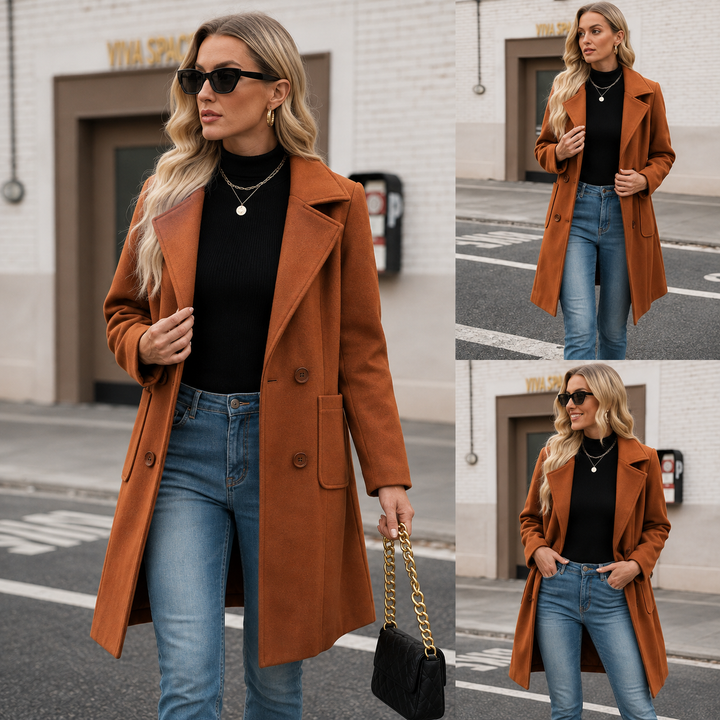 Manteau croisé coupe droite – Marron