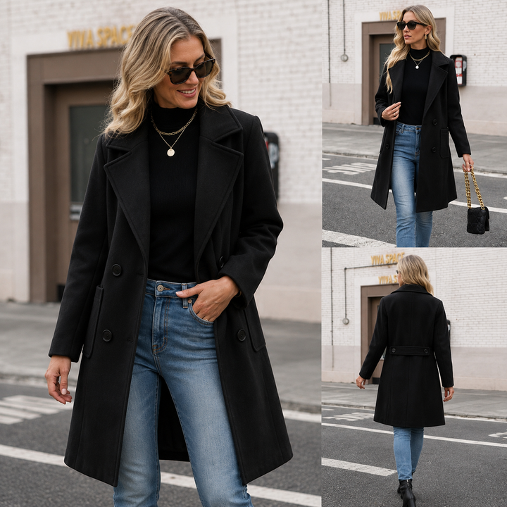 Manteau croisé coupe droite – Noir