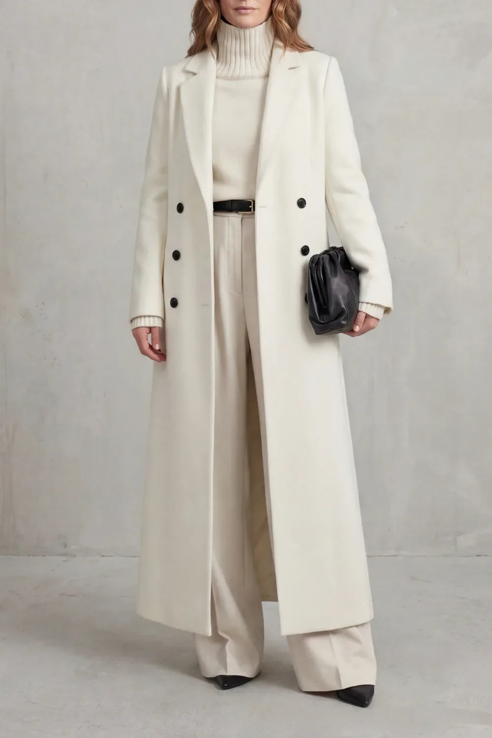 Manteau Croisé Coupe Longue – Blanc