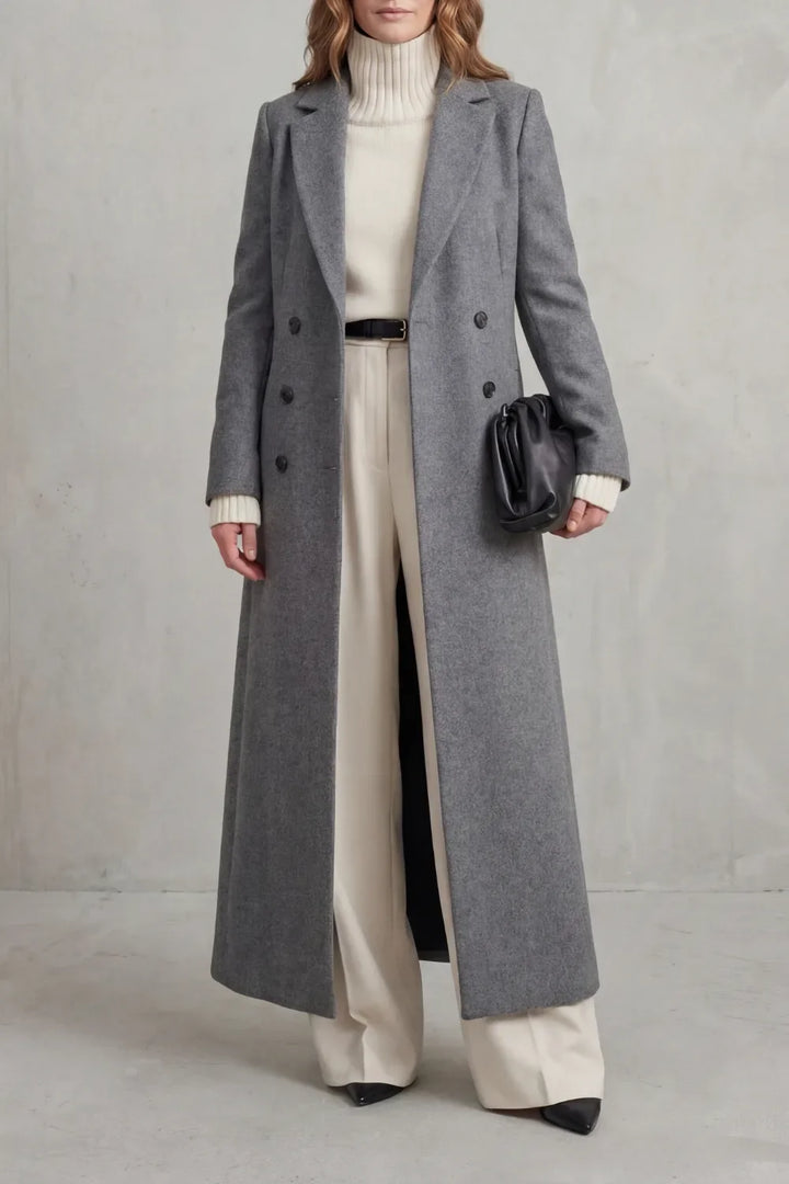 Manteau Croisé Coupe Longue – Gris