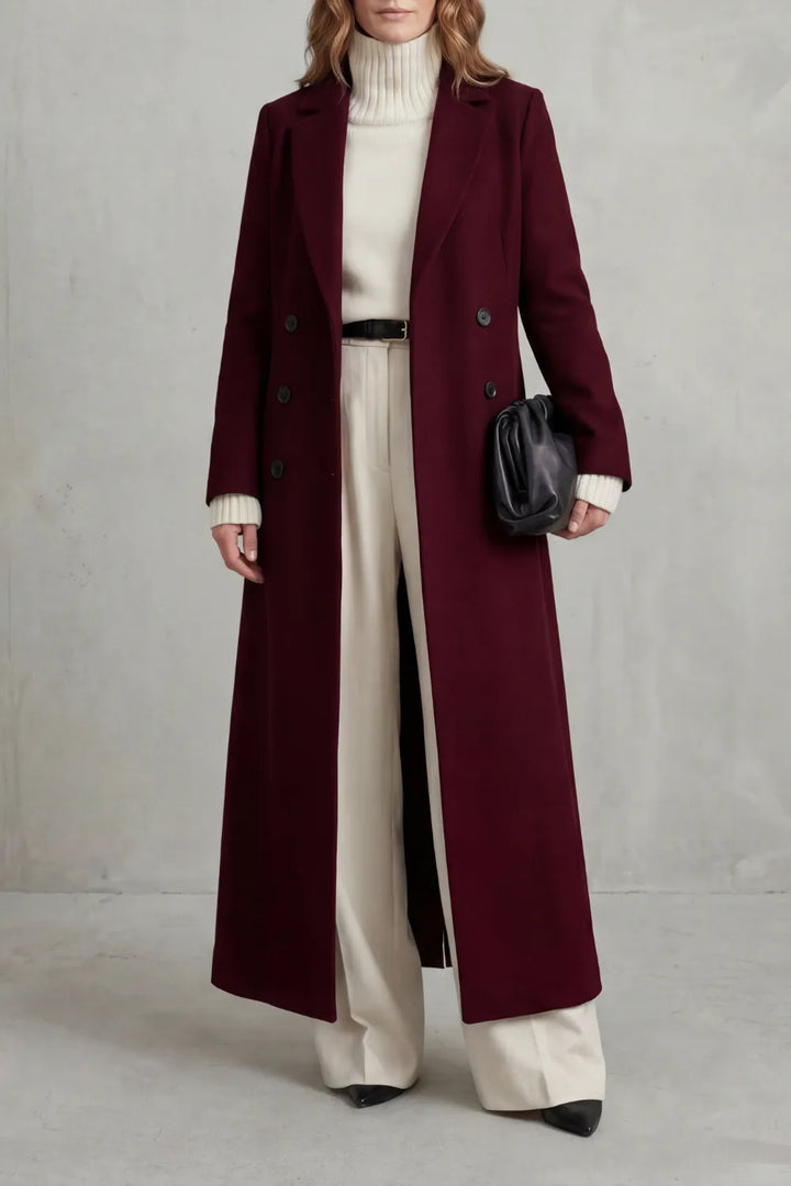 Manteau Croisé Coupe Longue – Rouge Vin