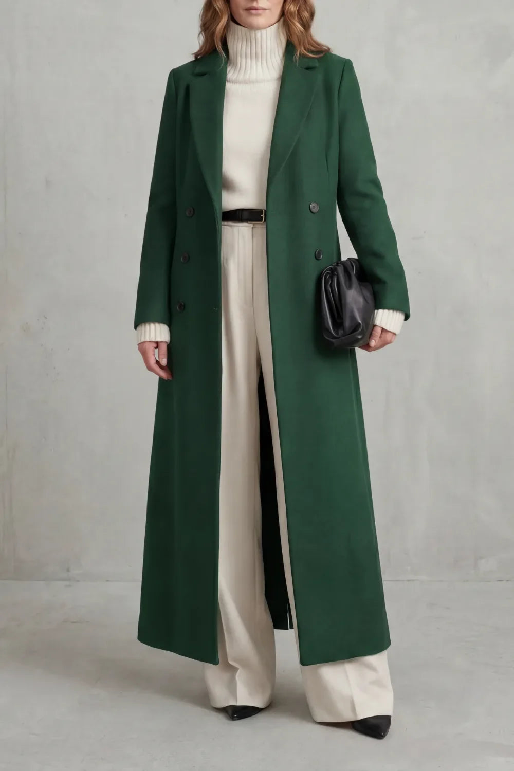 Manteau Croisé Coupe Longue – Vert