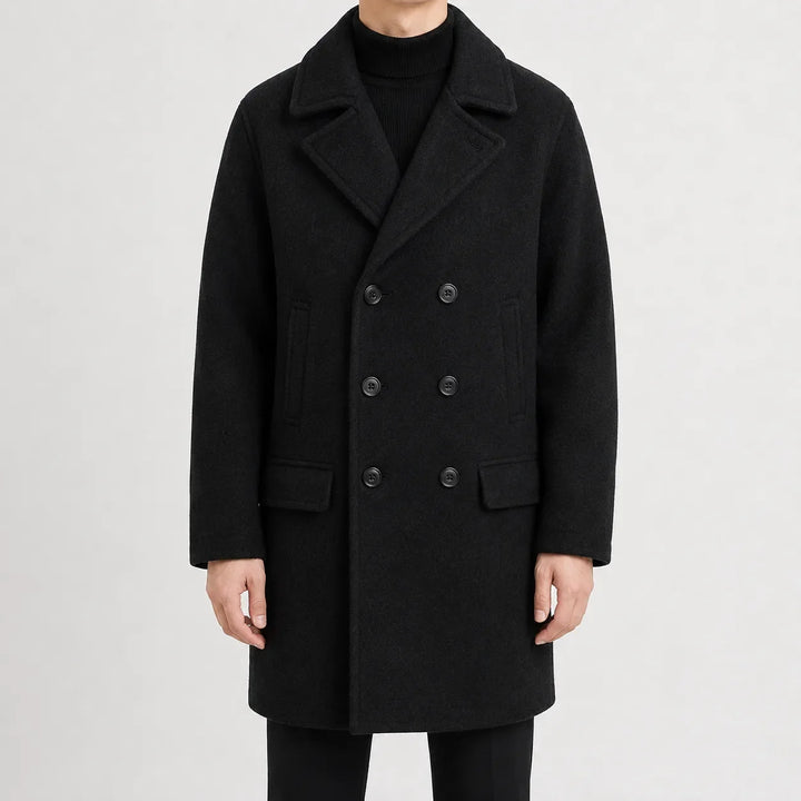 Manteau Croisé Mi-long Élégant – Noir