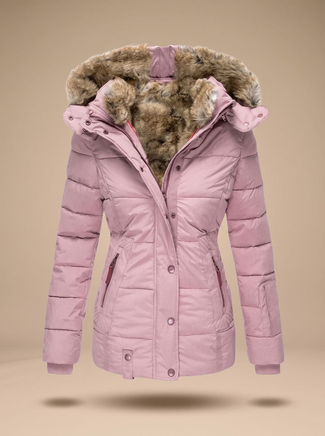 Manteau d'Hiver Ajusté à Capuche – Rose