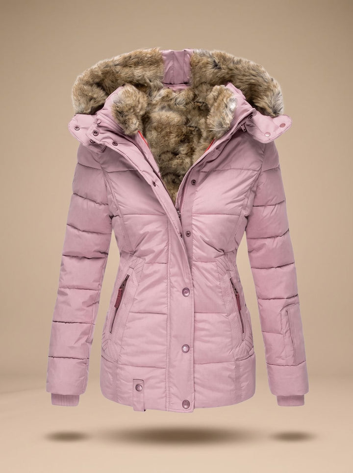 Manteau d'Hiver Ajusté à Capuche – Rose