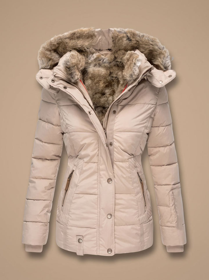 Manteau d'Hiver Ajusté à Capuche – Beige