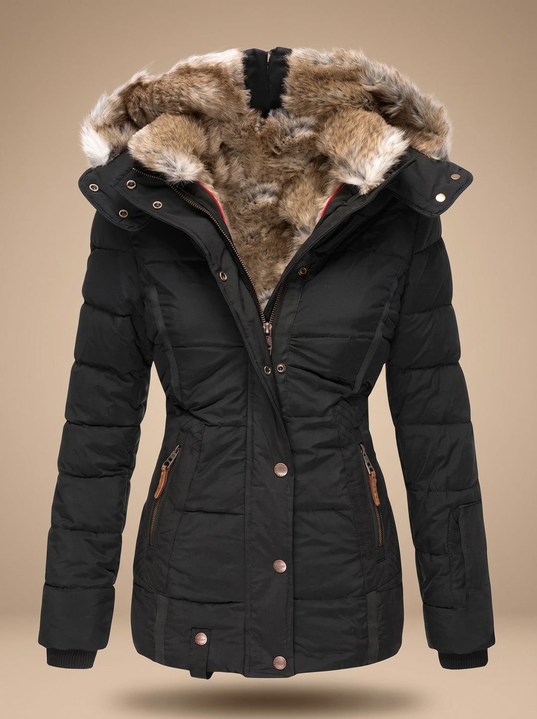 Manteau d'Hiver Ajusté à Capuche – Noir