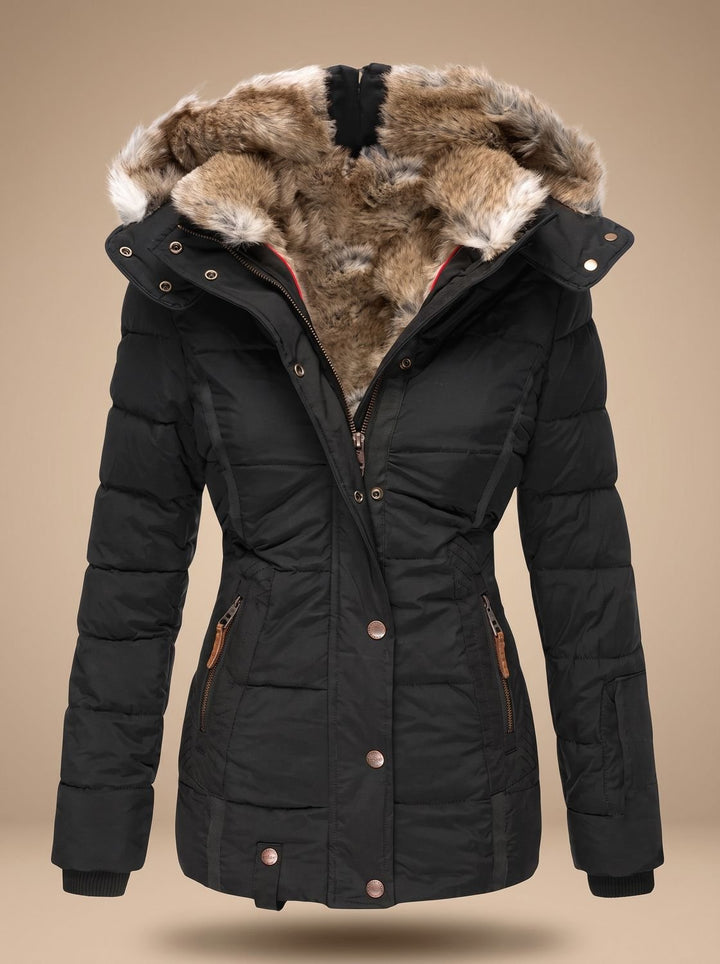 Manteau d'Hiver Ajusté à Capuche – Noir