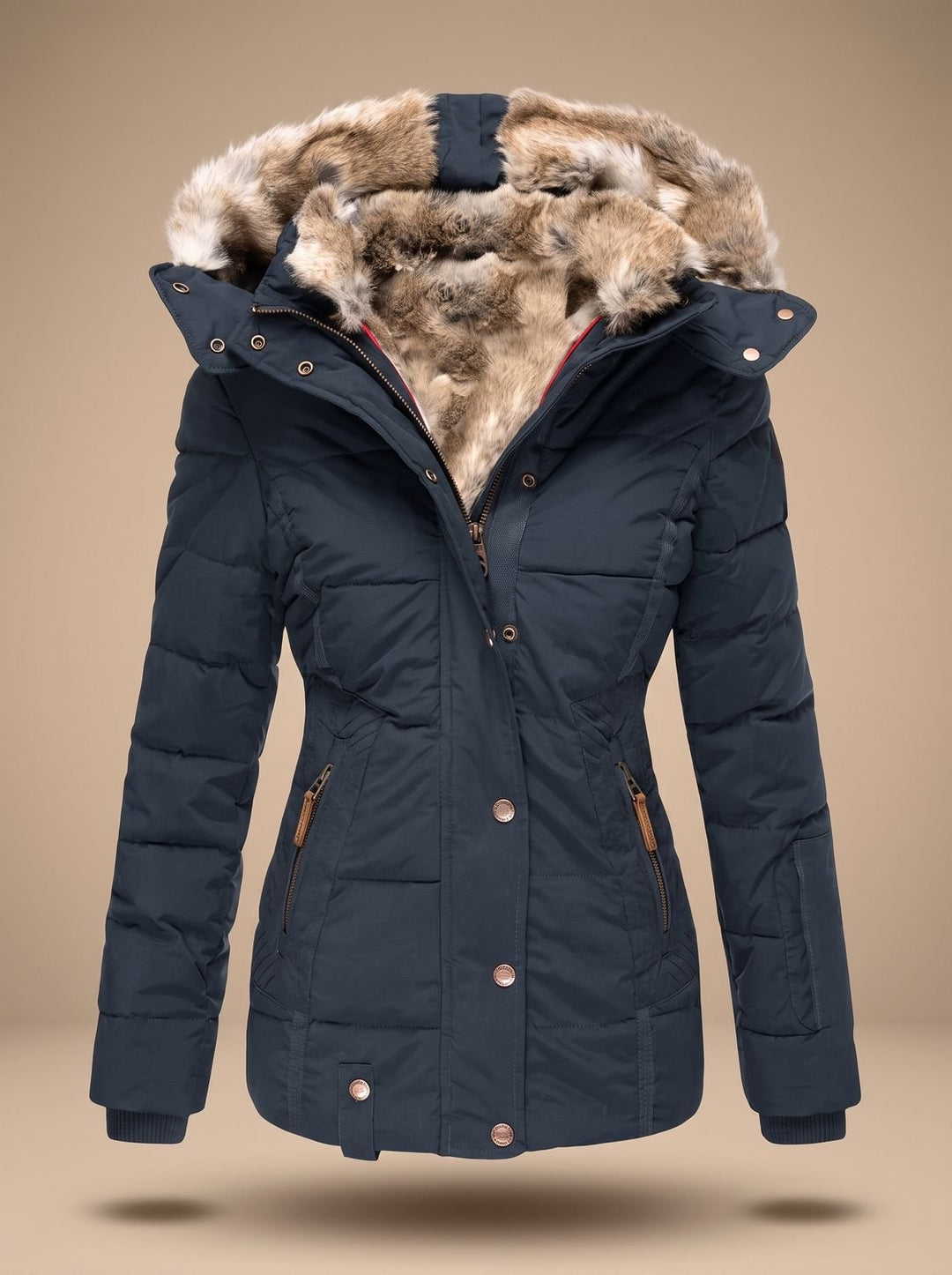 Manteau d'Hiver Ajusté à Capuche – Bleu