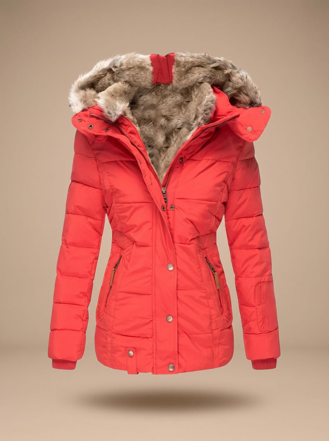 Manteau d'Hiver Ajusté à Capuche – Rouge