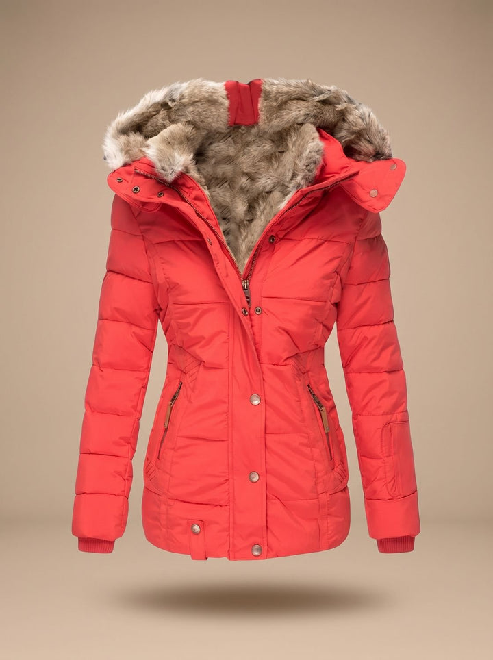 Manteau d'Hiver Ajusté à Capuche – Rouge