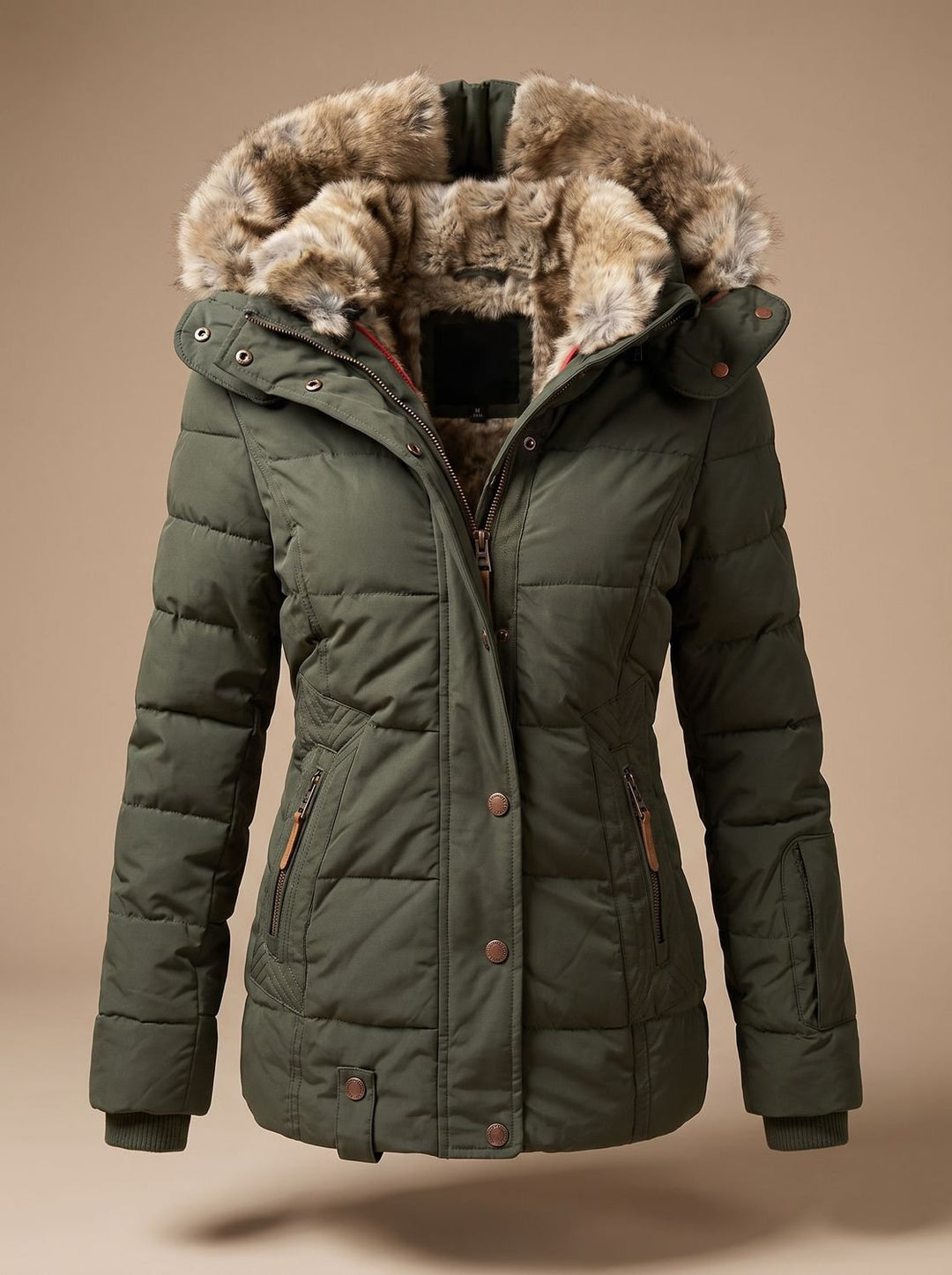 Manteau d'Hiver Ajusté à Capuche – Vert