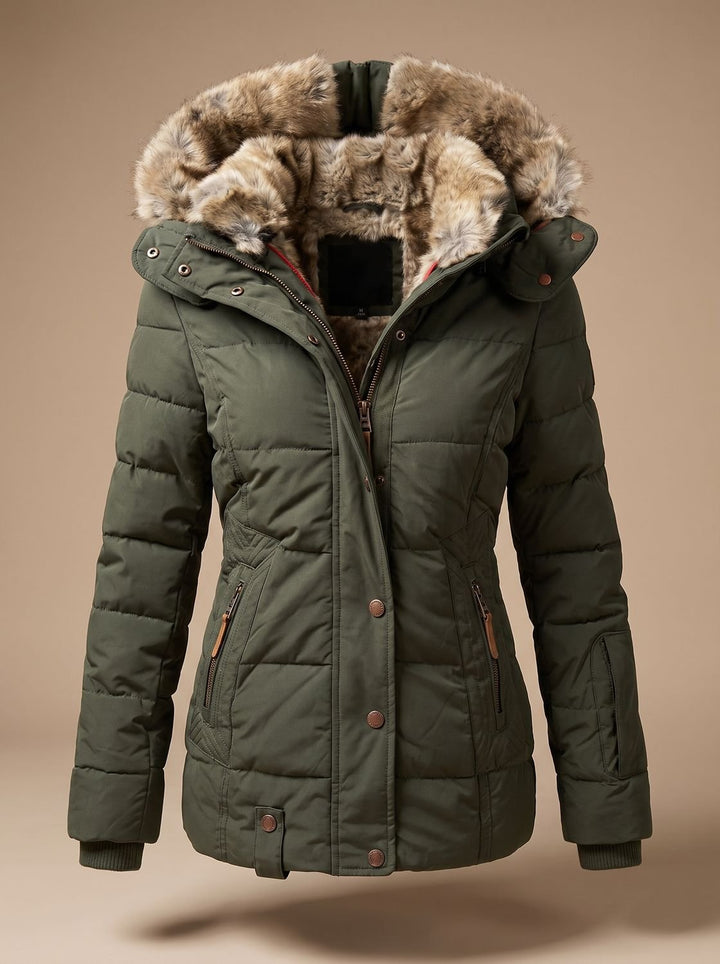 Manteau d'Hiver Ajusté à Capuche – Vert