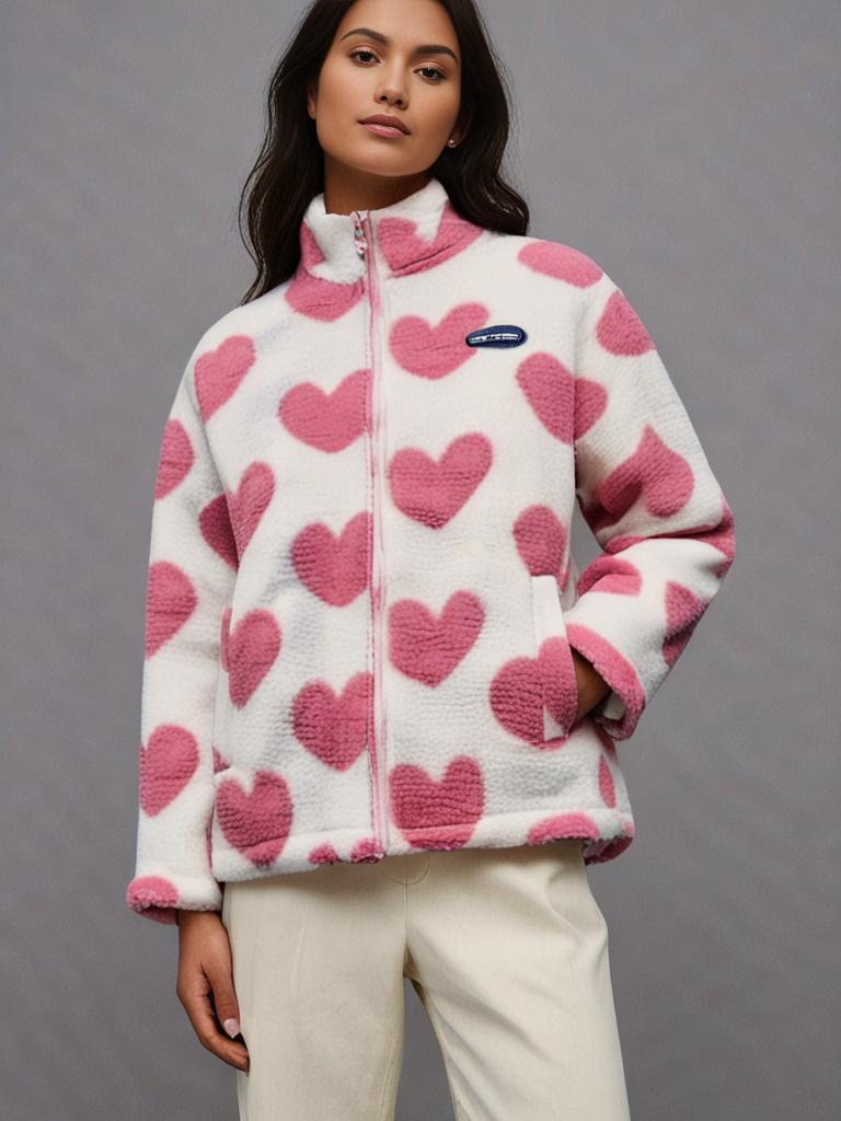 Manteau double-face à motif cœur
