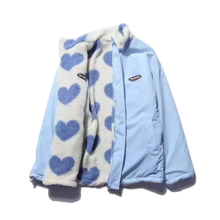 Manteau double-face à motif cœur – Bleu