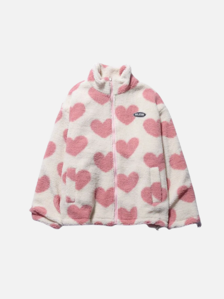 Manteau double-face à motif cœur