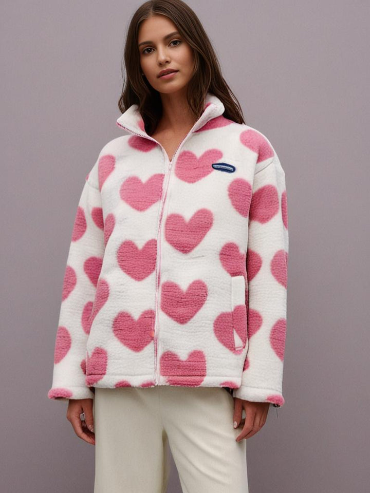 Manteau double-face à motif cœur