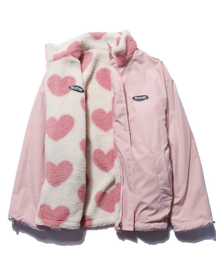 Manteau double-face à motif cœur