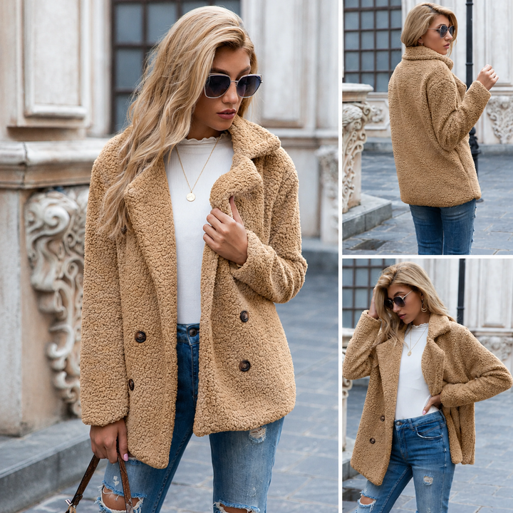 Manteau douillet à double boutonnage – Beige