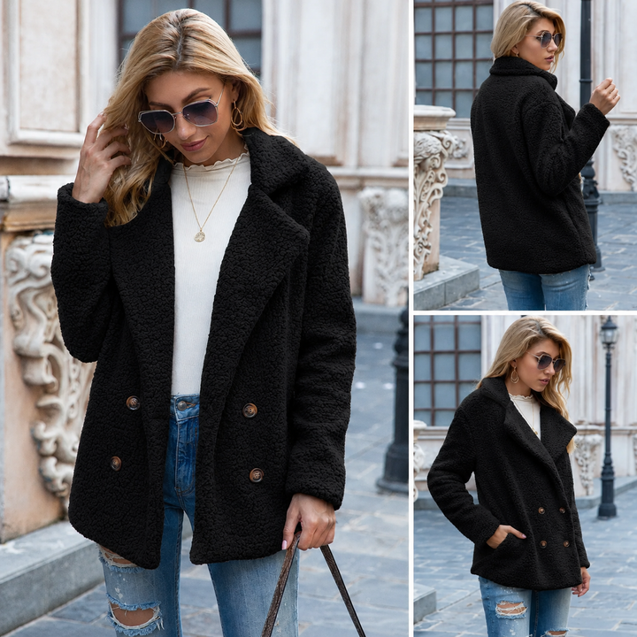 Manteau douillet à double boutonnage – Noir