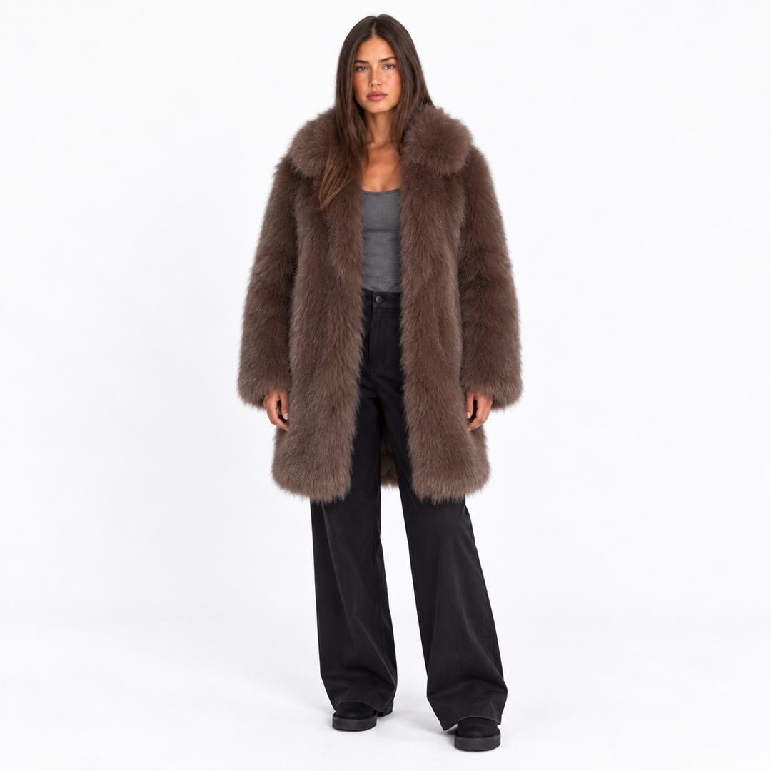 Manteau Doux à Larges Revers – Marron Foncé